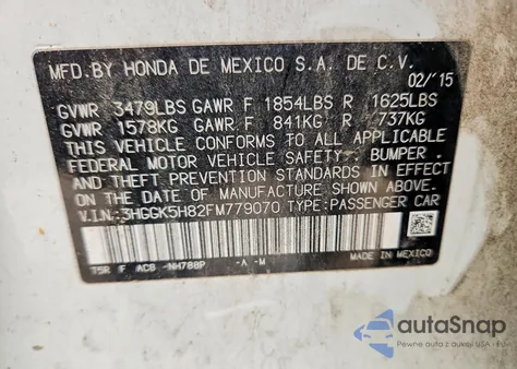 2015 Honda Fit Ex из США, поврежденный, VIN 3HGGK5H82FM779070